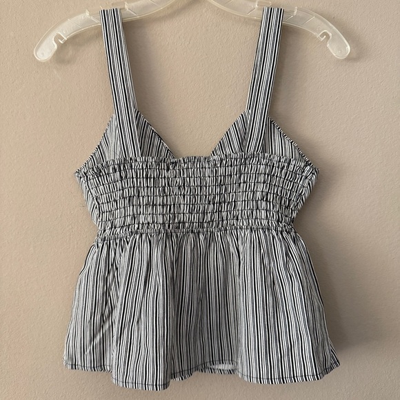 NWT Monteau Linen Blend Black and White Striped Babydoll Top Size S - Picture 7 of 7